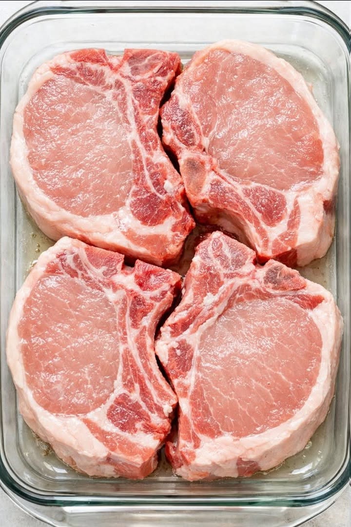 Pour everything over those raw center-cut pork chops in the casserole dish and 5 ingredients later your friends will be begging you for the recipe